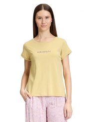 CARTOON Koszulka w kolorze żółtym rozmiar: 36. Żółte bluzki damskie Cartoon, bez wzorów, bez kołnierzyka, bez ramiączek. Za 43.99 zł.