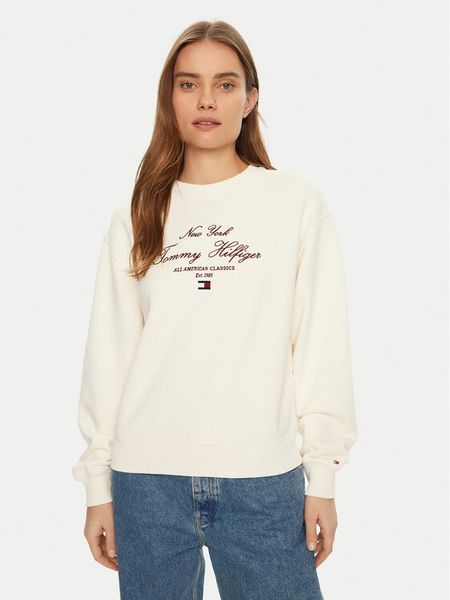 Tommy Hilfiger Bluza Modern Script WW0WW43844 Écru Regular Fit. Bluzy damskie Tommy Hilfiger, l, bez wzorów, z bawełny, bez kaptura. Za 339.99 zł.