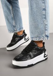 Czarne Sneakersy z Brokatowymi Zdobieniami na Platformie Deovirae. Czarne obuwie sportowe damskie Renee, z jeansu, bez zapięcia. Za 79.99 zł.