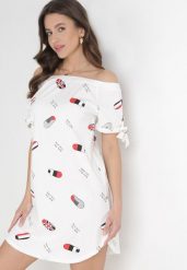 Biała Pudełkowa Sukienka Hiszpanka Bawełniana Agaslia. Białe sukienki damskie Born2be, bez wzorów, z bawełny, bez ramiączek. Za 89.99 zł.