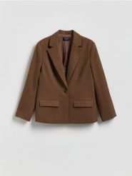 Marynarka z dodatkiem wełny - brązowy. Brązowe marynarki i żakiety damskie Reserved, l, bez wzorów, z tkaniny. Za 299.99 zł.