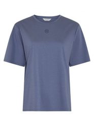MOSS COPENHAGEN Koszulka "Melea" w kolorze niebieskim rozmiar: S/M. Niebieskie bluzki damskie Moss Copenhagen, m, bez wzorów, z bawełny, bez kołnierzyka, bez ramiączek. Za 96.37 zł.