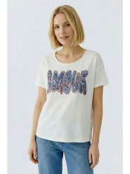 Oui Koszulka w kolorze kremowo-niebieskim rozmiar: 40. Brązowe bluzki damskie Oui, bez wzorów, z bawełny, bez kołnierzyka, bez ramiączek. Za 118.01 zł.