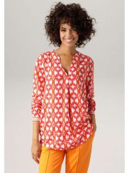 Aniston Bluzka w kolorze pomarańczowo-różowym rozmiar: 38. Pomarańczowe bluzki damskie Aniston, bez wzorów, z wiskozy, bez kołnierzyka, bez ramiączek. Za 95.99 zł.