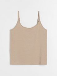 Bawełniana koszulka na ramiączkach - beżowy. Brązowe koszulki damskie Sinsay, l, bez wzorów, z bawełny, bez kołnierzyka, bez ramiączek. Za 9.99 zł.