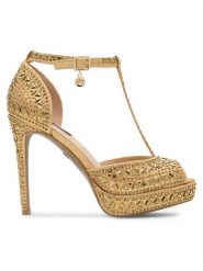 Nine West Sandały NISA SY015-1NW Złoty. Żółte sandały damskie Nine West, bez wzorów, z materiału, bez obcasa, na szpilce, bez zapięcia. Za 149.99 zł.