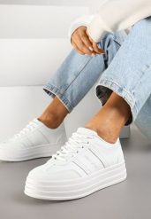 Białe Sneakersy w Stylu Kultowych Tenisówek na Grubej Podeszwie Agerla. Białe obuwie sportowe damskie Renee, z jeansu, bez zapięcia, tenisowe. Za 89.99 zł.