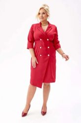 Elegancka żakietowa sukienka Chloe w czerwonym kolorze PLUS SIZE XXL JESIEŃ. Czerwone sukienki damskie Moda Size Plus Iwanek, bez wzorów, z elastanu, biznesowe, bez ramiączek. Za 339.90 zł.
