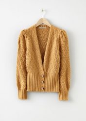 Sweter rozpinany z wysokim ściągaczem. Żółte kardigany damskie bonprix, bez wzorów. Za 147.99 zł.