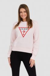 GUESS Różowa damska bluza z dużym logo Original Fleece. Czerwone bluzy damskie Guess, s, z aplikacjami, z bawełny, bez kaptura. W wyprzedaży za 164.99 zł.
