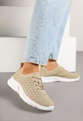 Ciemnobeżowe Sneakersy z Ażurową Cholewką Uliravia. Brązowe obuwie sportowe damskie Born2be, bez zapięcia. Za 74.99 zł.