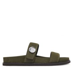 Klapki Tory Burch. Zielone klapki damskie Tory Burch, bez wzorów, bez obcasa, bez zapięcia. Za 1,644.00 zł.