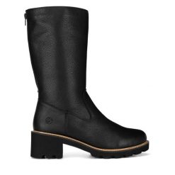 Kozaki Remonte. Czarne kozaki damskie Remonte, bez obcasa, na słupku, bez zapięcia. Za 399.00 zł.