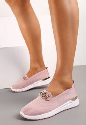 Różowe Półbuty Tenisówki z Elastyczną Cholewką i Klamrą Vaiara. Czerwone obuwie sportowe damskie Born2be, z jeansu, bez zapięcia, tenisowe. Za 44.99 zł.