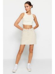 Trendyol Spódnica dżinsowa w kolorze kremowym rozmiar: 36. Brązowe spódnice damskie Trendyol, na co dzień, bez wzorów, z bawełny, klasyczne, mini. Za 86.99 zł.