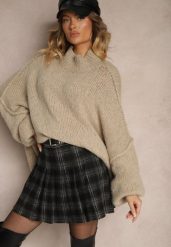 Czarne Trapezowe Spódnico-Spodenki Plisowane z Wiskozą High Waist w Kratę z Paskiem Filiana. Czarne spódnice damskie Renee, na co dzień, m, bez wzorów, z wiskozy, eleganckie, mini. Za 109.99 zł.