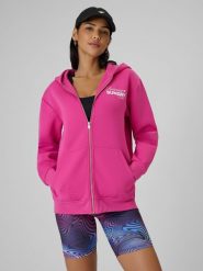 4F Bluza dresowa regular z kapturem damska - różowa L. Czerwone kardigany damskie 4F, l, bez wzorów, z dresówki. Za 249.99 zł.