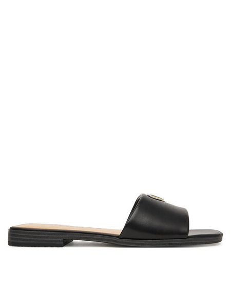 Guess Klapki FLJRMA ELE19 Czarny. Czarne klapki damskie Guess, z aplikacjami, ze skóry, bez obcasa, bez zapięcia. Za 443.99 zł.
