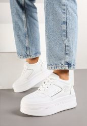 Biało-Złote Sneakersy Vices na Grubej Podeszwie z Metalicznymi Wstawkami Nelesea. Białe obuwie sportowe damskie Born2be, na lato, bez zapięcia. Za 109.99 zł.