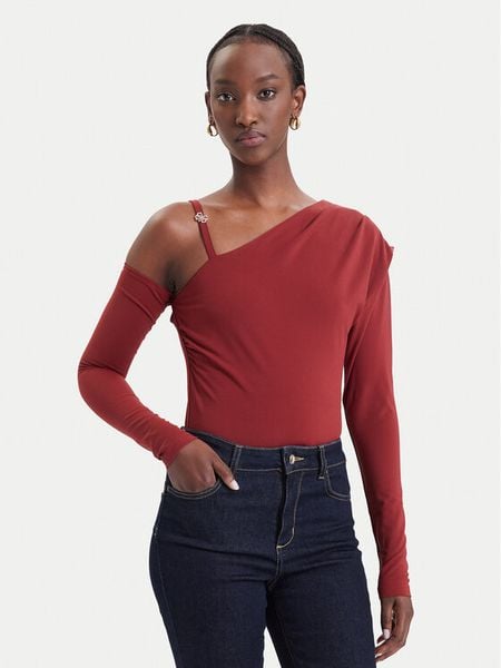 Guess Bluzka W6BP22 K6257 Bordowy Slim Fit. Czerwone bluzki damskie Guess, m, z aplikacjami, bez kołnierzyka, bez ramiączek. Za 294.99 zł.