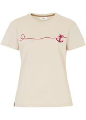T-shirt z haftem. Niebieskie t-shirty damskie bonprix, bez wzorów, z bawełny, bez kołnierzyka. Za 59.99 zł.