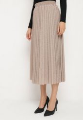 Beżowa Plisowana Spódnica z Gumką w Pasie z Połyskującego Materiału Edaniwen. Brązowe spódnice damskie Born2be, na co dzień, l, bez wzorów, eleganckie, midi. Za 129.99 zł.