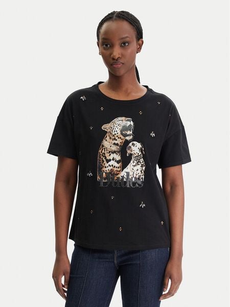 Liu Jo T-Shirt WA6331 JS904 Czarny Regular Fit. Czarne t-shirty damskie Liu Jo, m, bez wzorów, z bawełny, bez kołnierzyka. Za 339.99 zł.