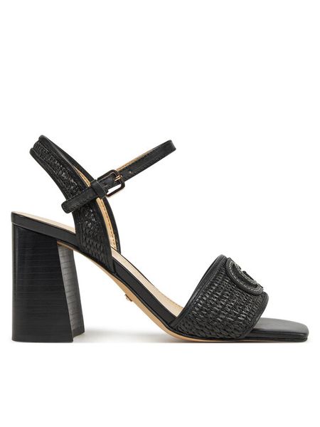 Guess Sandały FLJGNK FAB03 Czarny. Czarne sandały damskie Guess, z aplikacjami, z materiału, bez obcasa, na słupku, bez zapięcia. Za 360.99 zł.