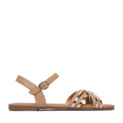 Sandały JENNY. Brązowe sandały damskie Jenny, bez wzorów, bez obcasa, na płaskiej podeszwie, bez zapięcia. Za 79.99 zł.