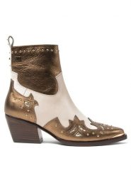 Lazamani Skórzane botki w kolorze kremowo-złotym rozmiar: 41. Brązowe botki damskie Lazamani, eleganckie, bez obcasa, bez zapięcia. Za 382.99 zł.