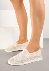 Beżowe Espadryle z Plecionką i Koronką Vivello. Brązowe espadryle damskie Renee, bez wzorów, z koronki, bez obcasa, na obcasie. Za 64.99 zł.