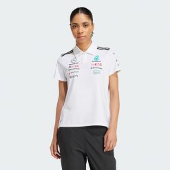 Koszulka Mercedes - Amg Petronas Formula One Team Polo. Białe koszulki damskie Adidas, xs, bez wzorów, z materiału, bez kołnierzyka, bez ramiączek. Za 439.00 zł.