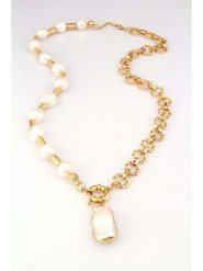 L'Atelier de Gaia Pozłacany naszyjnik z elementami ozdobnymi - dł. 50 cm rozmiar: onesize. Białe naszyjniki damskie L'Atelier de Gaia, z perłą, pozłacane. Za 145.26 zł.