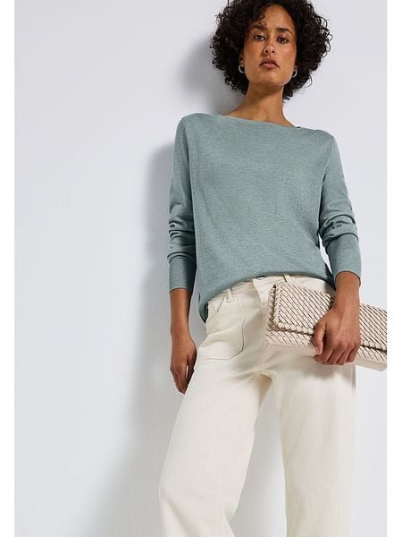 Street One Sweter w kolorze błękitnym rozmiar: 40. Niebieskie swetry klasyczne damskie Street One, z bawełny, bez kołnierzyka. Za 113.63 zł.