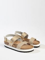 BACKSUN Sandały "Gaias" w kolorze złotym rozmiar: 40. Żółte sandały damskie Backsun, bez wzorów, z otwartym noskiem, bez obcasa, na platformie, bez zapięcia. Za 174.02 zł.