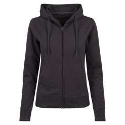 Damska Bluza Z Kapturem French Terry Z Pełnym Zamkiem Błyskawicznym. Czarne bluzy damskie BUILD YOUR BRAND, l, bez wzorów, z kapturem. Za 153.99 zł.