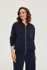 Rozpinana bluza granatowa. Bluzy damskie MOODO, l, bez wzorów, z elastanu, bez kaptura. Za 139.99 zł.