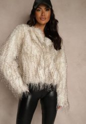 Biała Kurtka Futerko Ozdobione Cieniowaniem Tusirra. Białe kurtki damskie Renee, l, bez wzorów, z futra, bez kaptura. Za 209.99 zł.