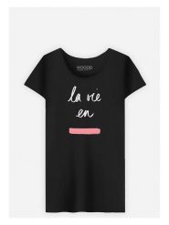 WOOOP Koszulka "La vie en Rose" w kolorze czarnym rozmiar: S. Czarne bluzki damskie Wooop, s, bez wzorów, z bawełny, bez kołnierzyka, bez ramiączek. Za 70.74 zł.
