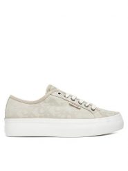 Calvin Klein Jeans Sneakersy Vulc Flatf Jacquard Aop YW0YW01965 Beżowy. Brązowe obuwie sportowe damskie Calvin Klein Jeans, z jeansu, bez zapięcia. Za 269.99 zł.
