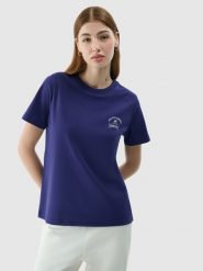 4F T-shirt regular z nadrukiem damski - granatowy XS. Niebieskie t-shirty damskie 4F, xs, bez wzorów, z bawełny, bez kołnierzyka. W wyprzedaży za 29.99 zł.