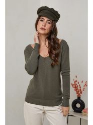 Soft Cashmere Sweter w kolorze khaki rozmiar: 34/36. Brązowe swetry klasyczne damskie Soft Cashmere, z koronki, bez kołnierzyka. Za 83.42 zł.