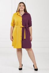 Wyjątkowa dwukolorowa sukienka Cindy Fioletowo-żółta rękaw 3/4 PLUS SIZE. Fioletowe sukienki damskie Moda Size Plus Iwanek, bez wzorów, z elastanu, eleganckie, bez ramiączek. W wyprzedaży za 79.90 zł.