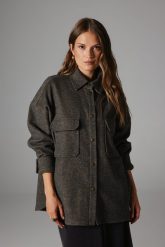 KOSZULA DAFNE SZARO- BRĄZOWY MELANŻ L - Flawless. Szare koszule damskie Flawless, l, bez wzorów, z tkaniny, klasyczne, bez kołnierzyka, bez ramiączek. Za 675.00 zł.