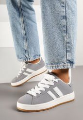 Szare Sneakersy z Dwoma Paskami Galtewi. Szare obuwie sportowe damskie Born2be, z jeansu, bez zapięcia. Za 89.99 zł.