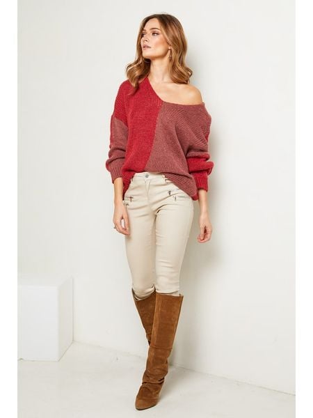 Joséfine Sweter "Josef" w kolorze czerwono-fiołkowym rozmiar: L. Czerwone swetry klasyczne damskie Joséfine, l, z wełny, bez kołnierzyka. Za 109.26 zł.