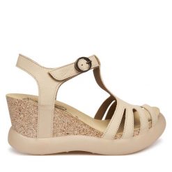 Sandały Fly London. Brązowe sandały damskie Fly London, bez wzorów, bez obcasa, na koturnie, bez zapięcia. Za 674.99 zł.