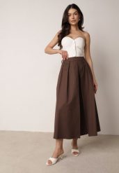 Brązowa Rozkloszowana Spódnica z Bawełny z Szerokimi Plisami Malona. Brązowe spódnice damskie Born2be, do pracy, m, bez wzorów, z bawełny, biznesowe, midi. Za 119.99 zł.