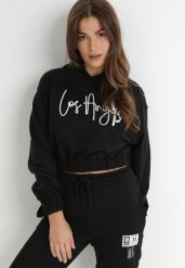 Czarna Bluza Krótka z Kapturem Lamaara. Czarne bluzy damskie Born2be, l, bez wzorów, z bawełny, z kapturem. Za 89.99 zł.