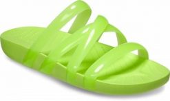 Klapki Dla Dorosłych Crocs Splash Glossy Strappy. Zielone klapki damskie Crocs, bez wzorów, z materiału, bez obcasa, bez zapięcia. Za 119.99 zł.